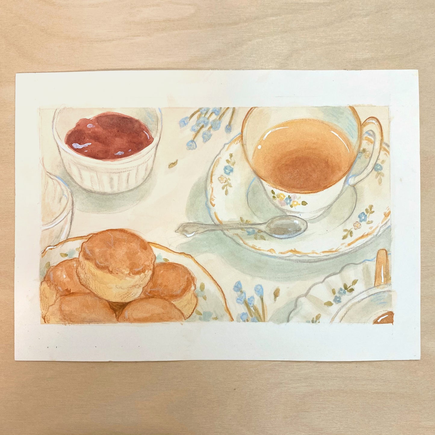 Mini Original Artwork 'Pastries and Tea'