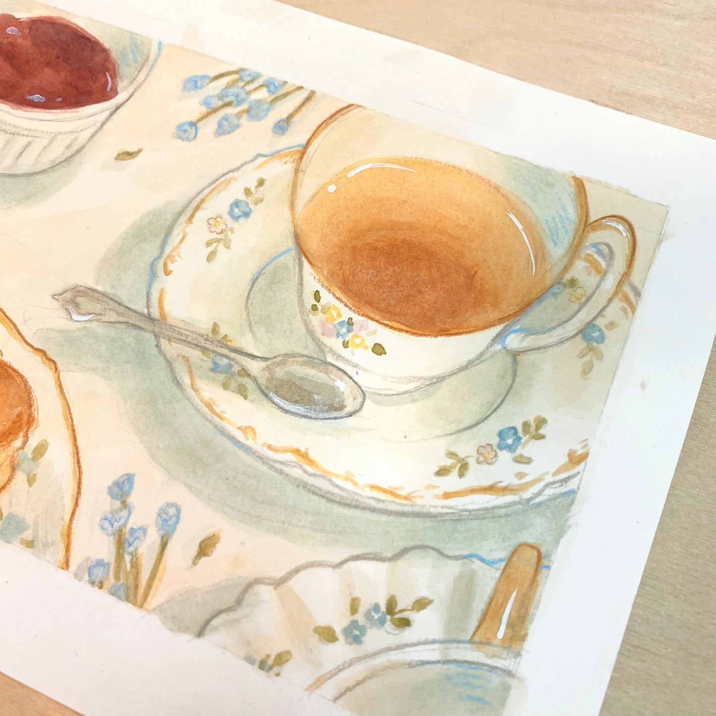 Mini Original Artwork 'Pastries and Tea'